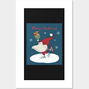 Happy santa skating greeting card Posters and Art